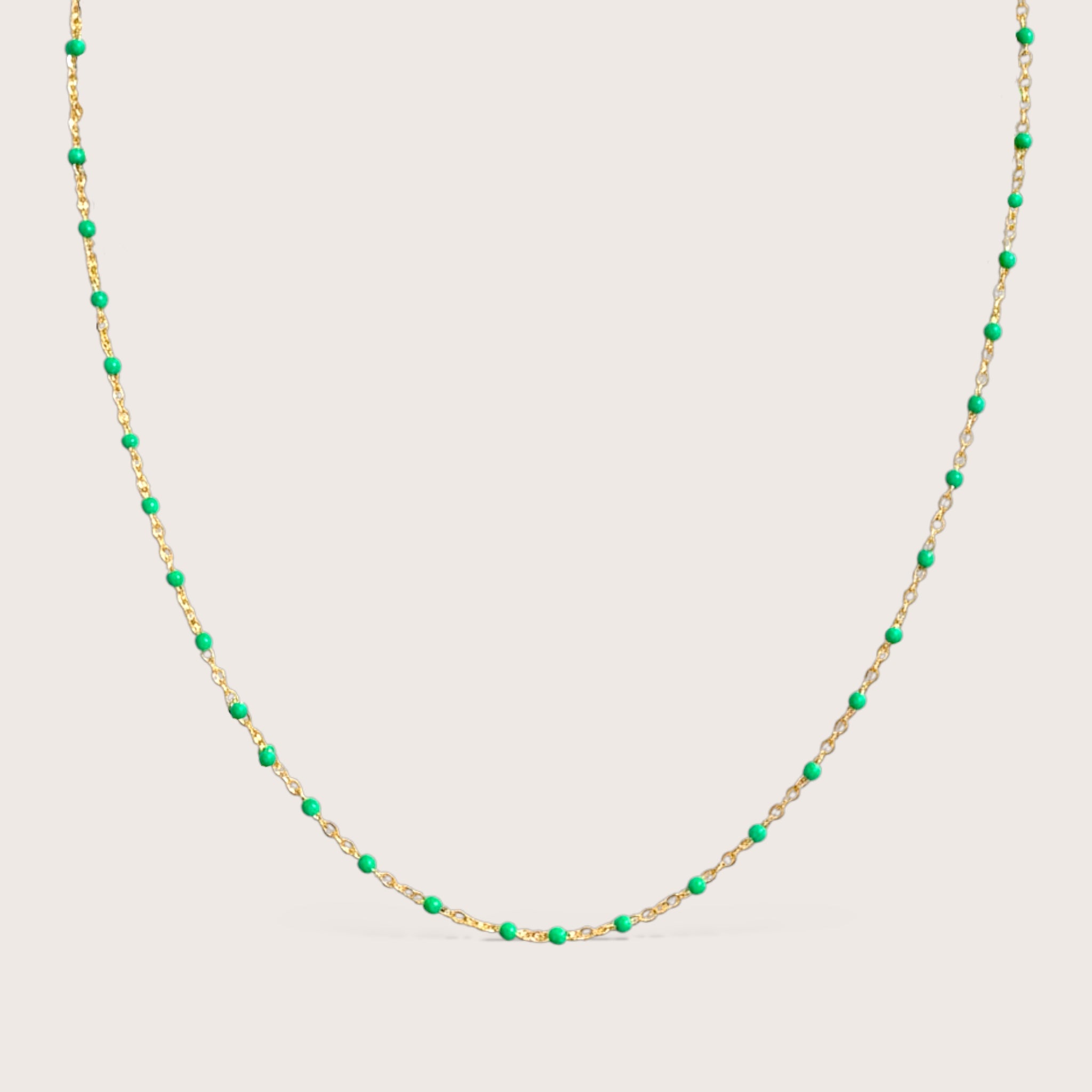 14K Gold Filled Emerald Green Beaded Station Necklace - Ashley
