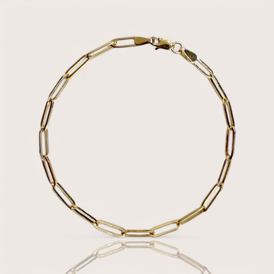 14K Solid Gold Paperclip Bracelet - Medium Link