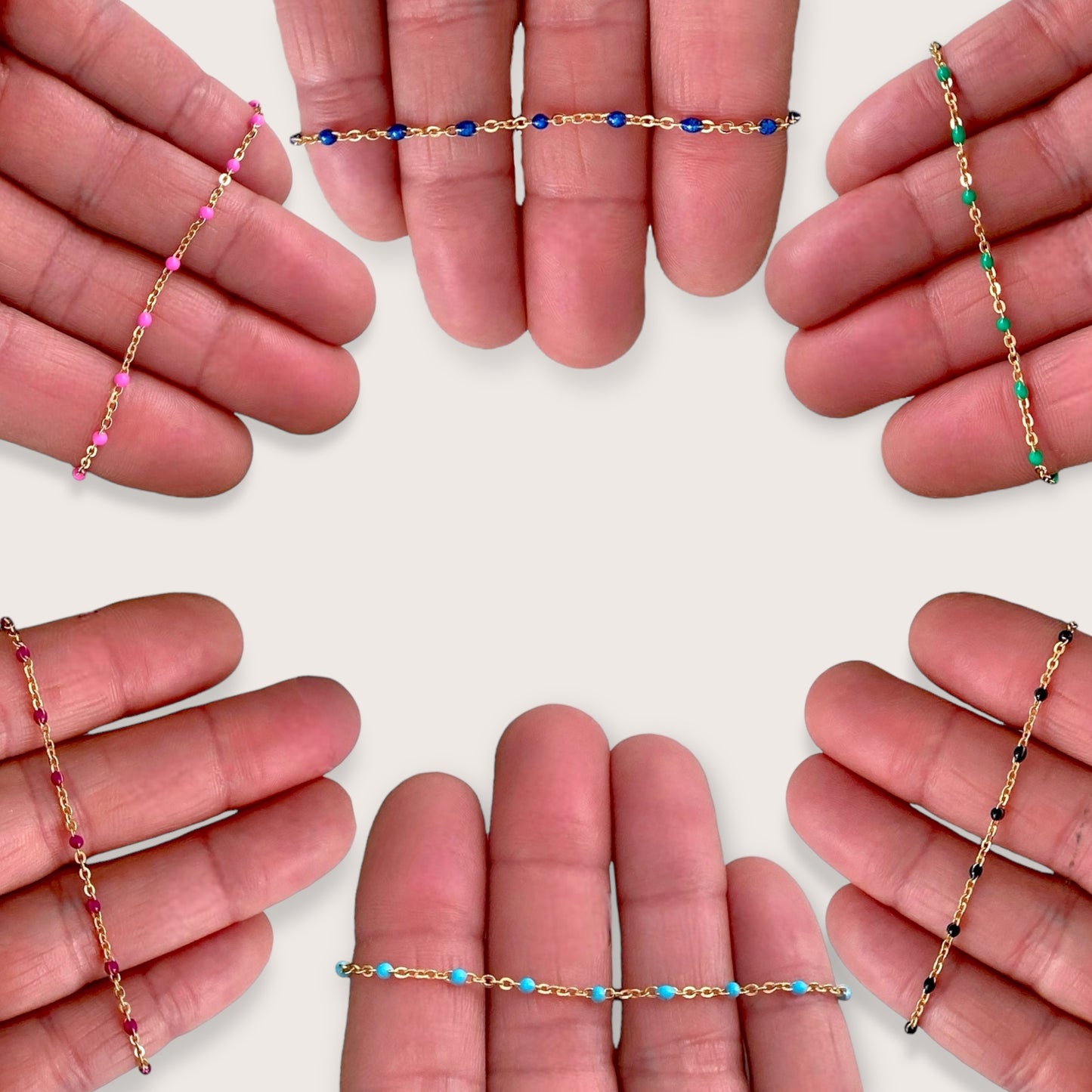 Kids Bright PinK Enamel Bead Station Bracelet - Hypoallergenic, Water-Safe & Anti-tarnish 14K Yellow Gold Filled