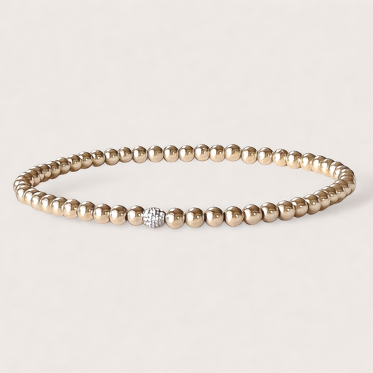Gold Beaded Stretch Fit Bracelets crafted in 14K Gold Beads with a Single Diamond