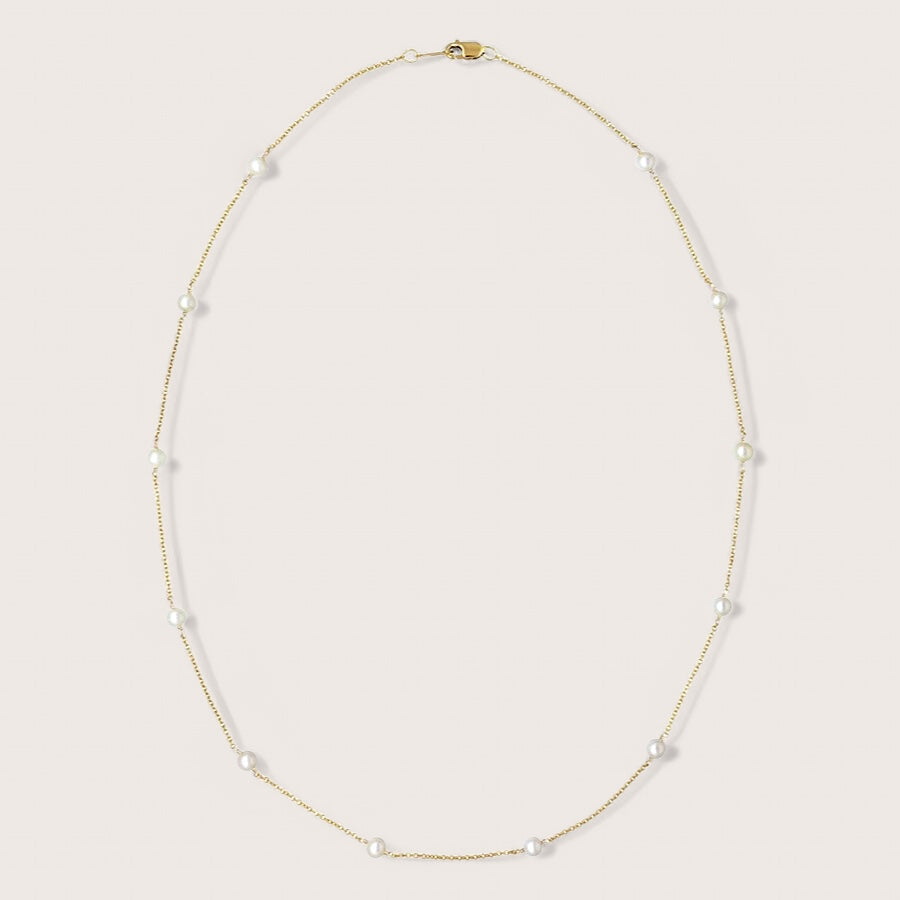 Gold Pearl Station Necklace – Dainty 4mm Freshwater Pearls