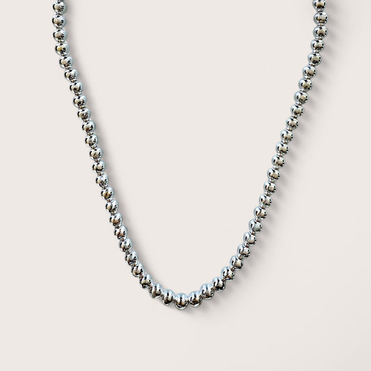 Sterling Silver 5mm Beaded Necklace, 16” + 2” adjustable Necklace, total length 18”