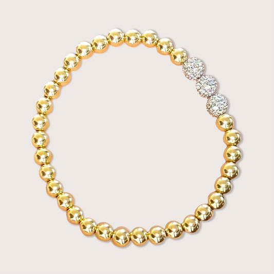 Gold Beaded CZ Diamond Trio Bracelet