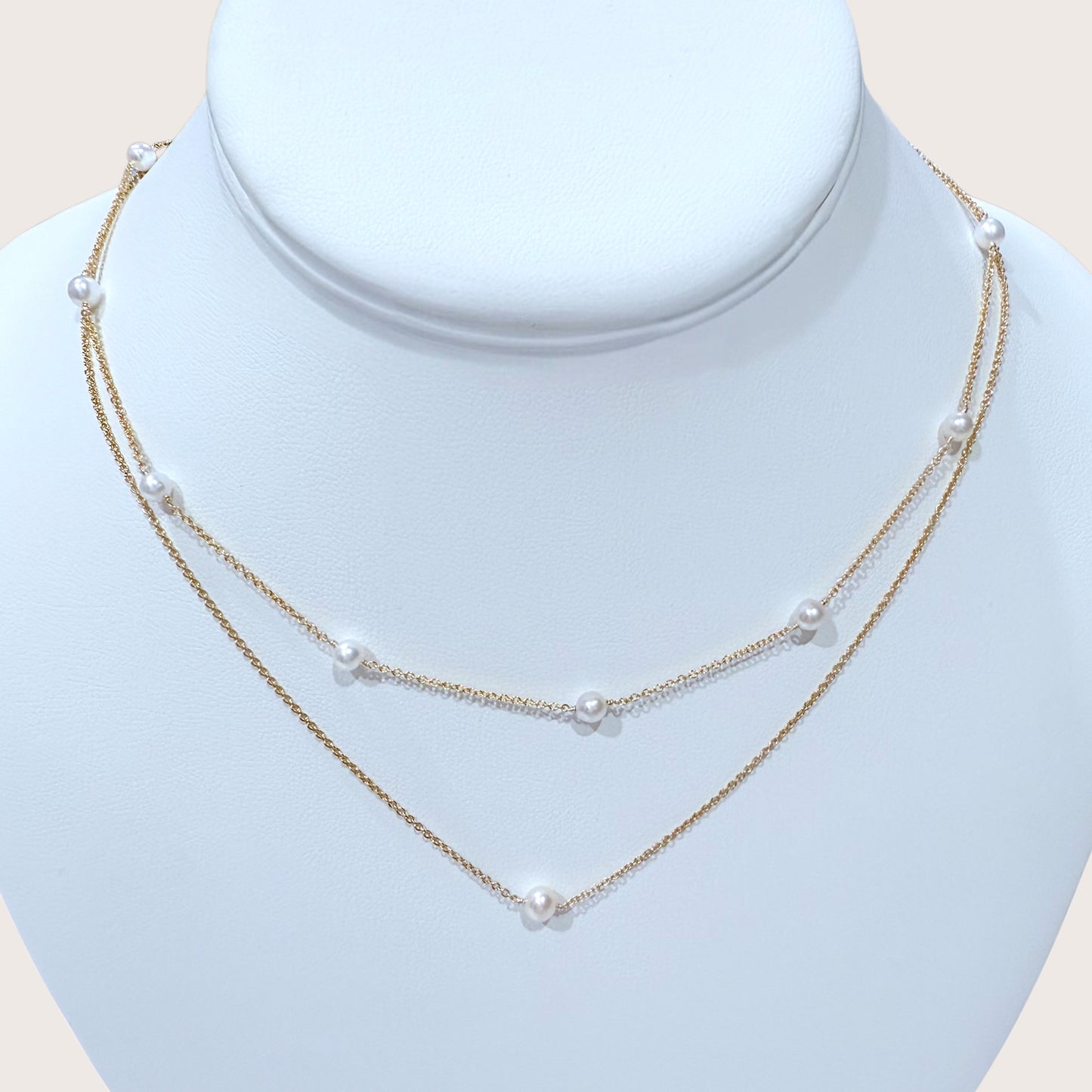 Gold Pearl Station Necklace – Dainty 4mm Freshwater Pearls