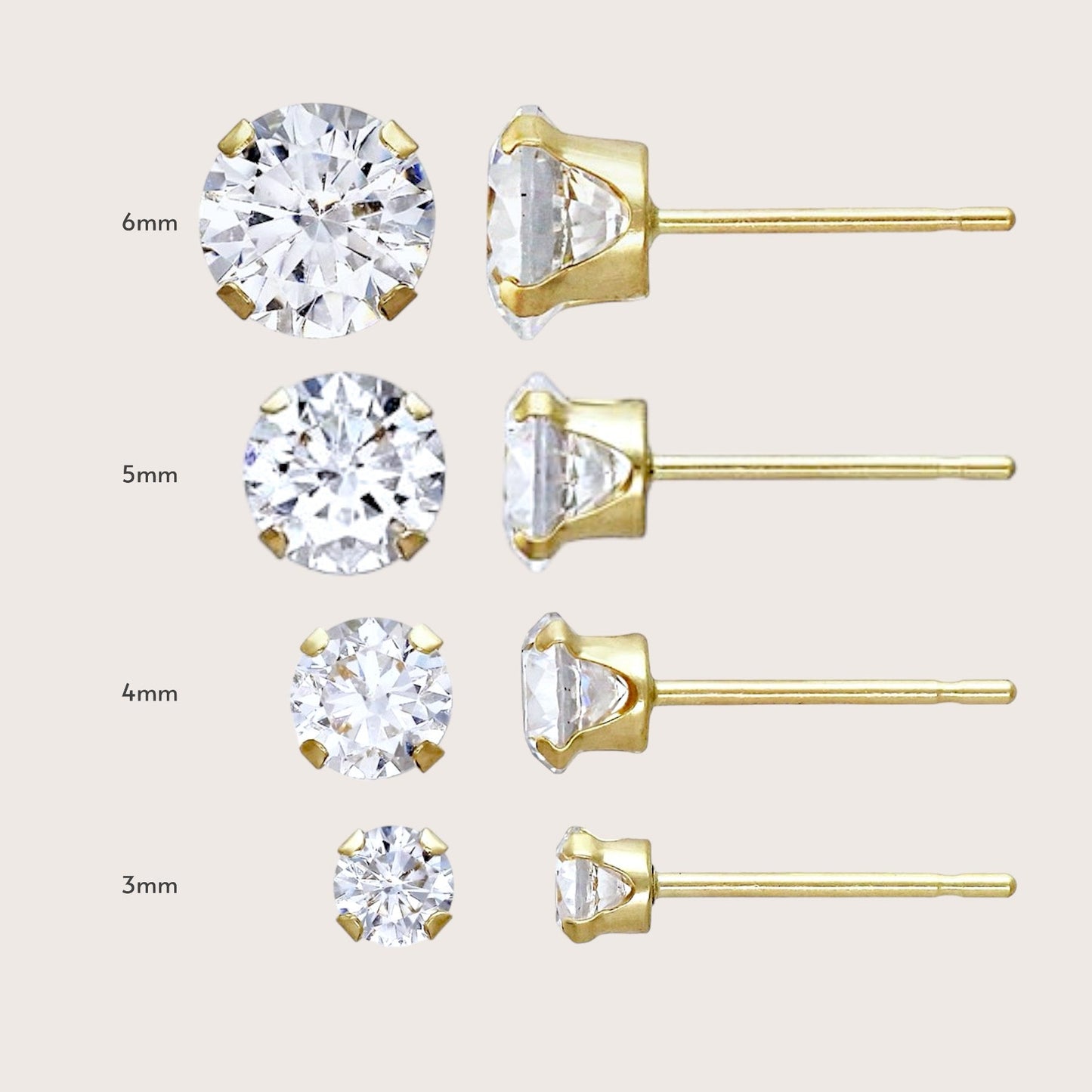 Gold CZ Stud Earrings