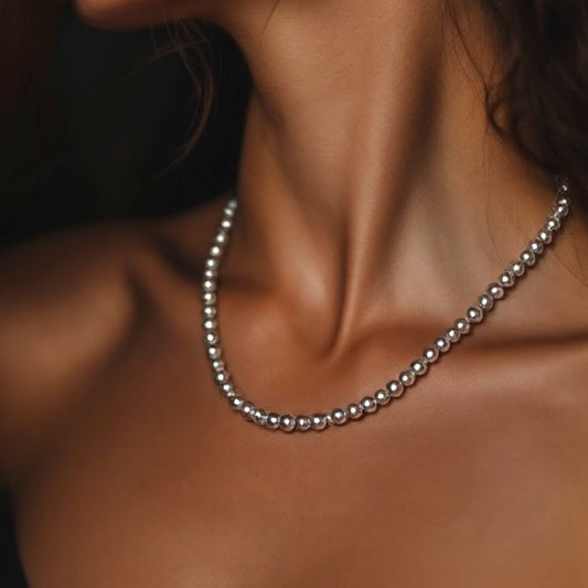 Sterling Silver Beaded Necklace – 6mm