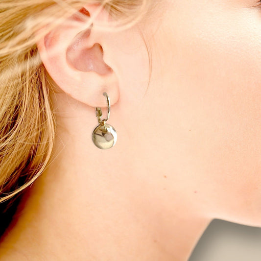 12mm Gold Ball Drop Earrings, on Secure latch back hoop - Lightweight earrings, great for everyday wear