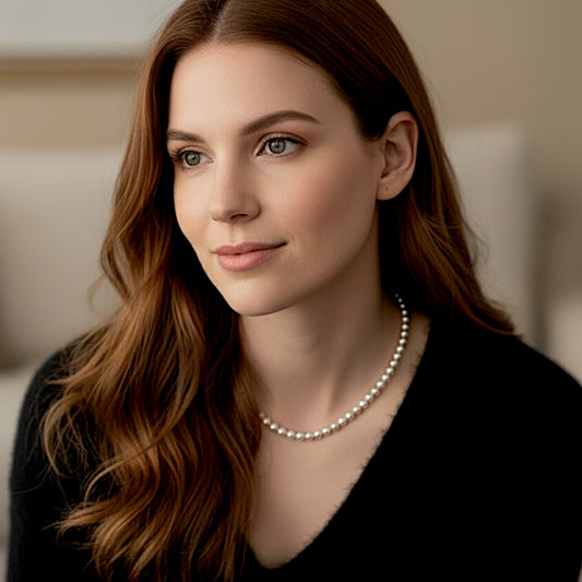 Model wearing 6mm Sterling Silver Bead Necklace