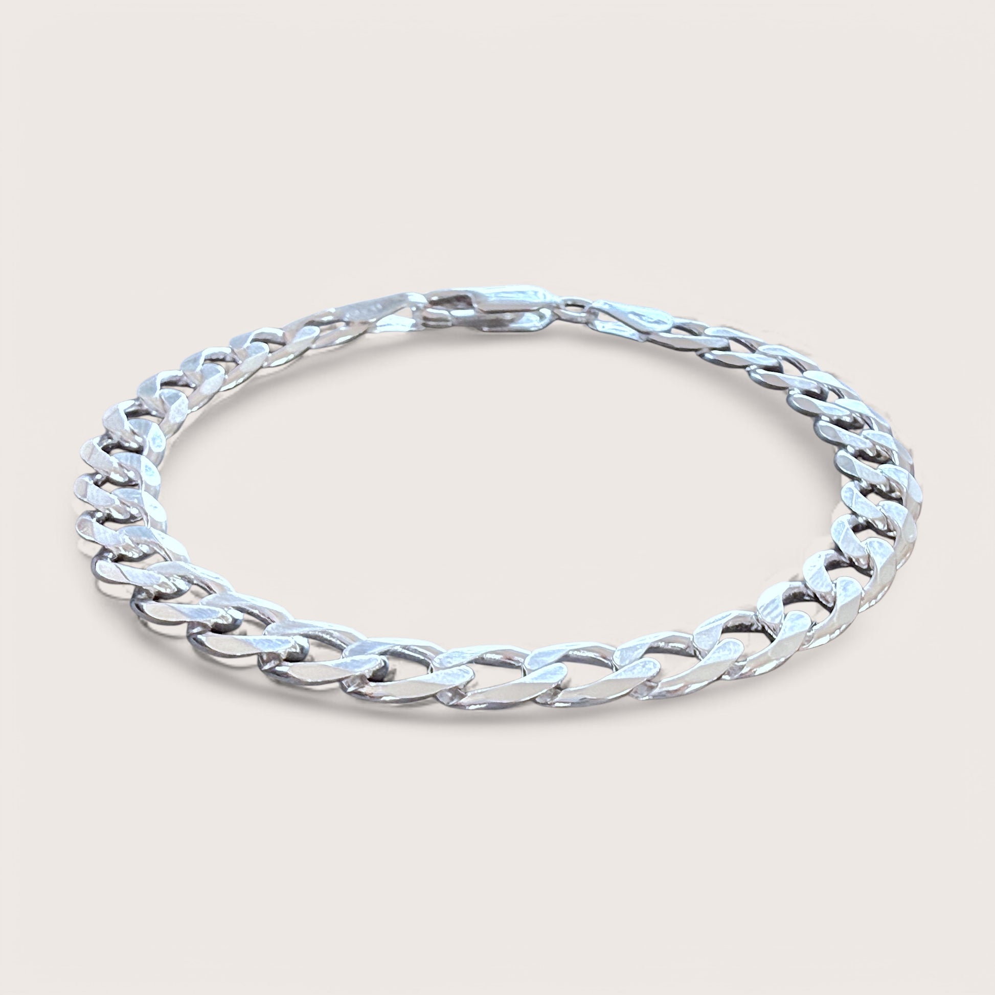 Side view of Sterling Silver Diamond Cut Curb Link Bracelet
