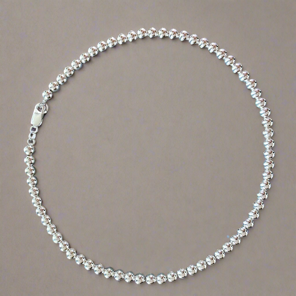 Sterling Silver Beaded Necklace – 6mm