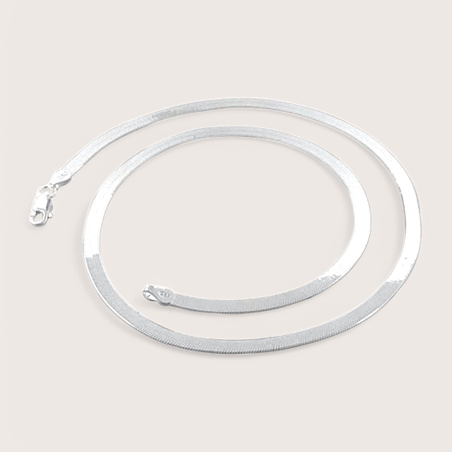 925 Italian Sterling Silver Herringbone Necklace – 3.2mm Flat Chain  with a Lobster clasp and a Mirror polished finish