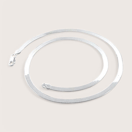 925 Italian Sterling Silver Herringbone Necklace – 3.2mm Flat Chain  with a Lobster clasp and a Mirror polished finish