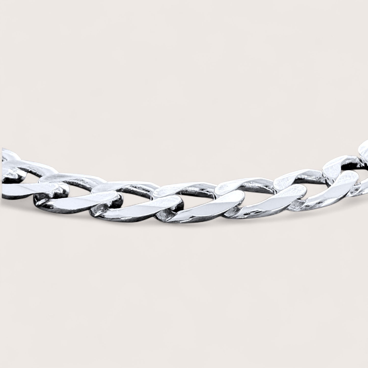 Bold Sterling Silver Chain Bracelet Close-up – Diamond Cut Finish