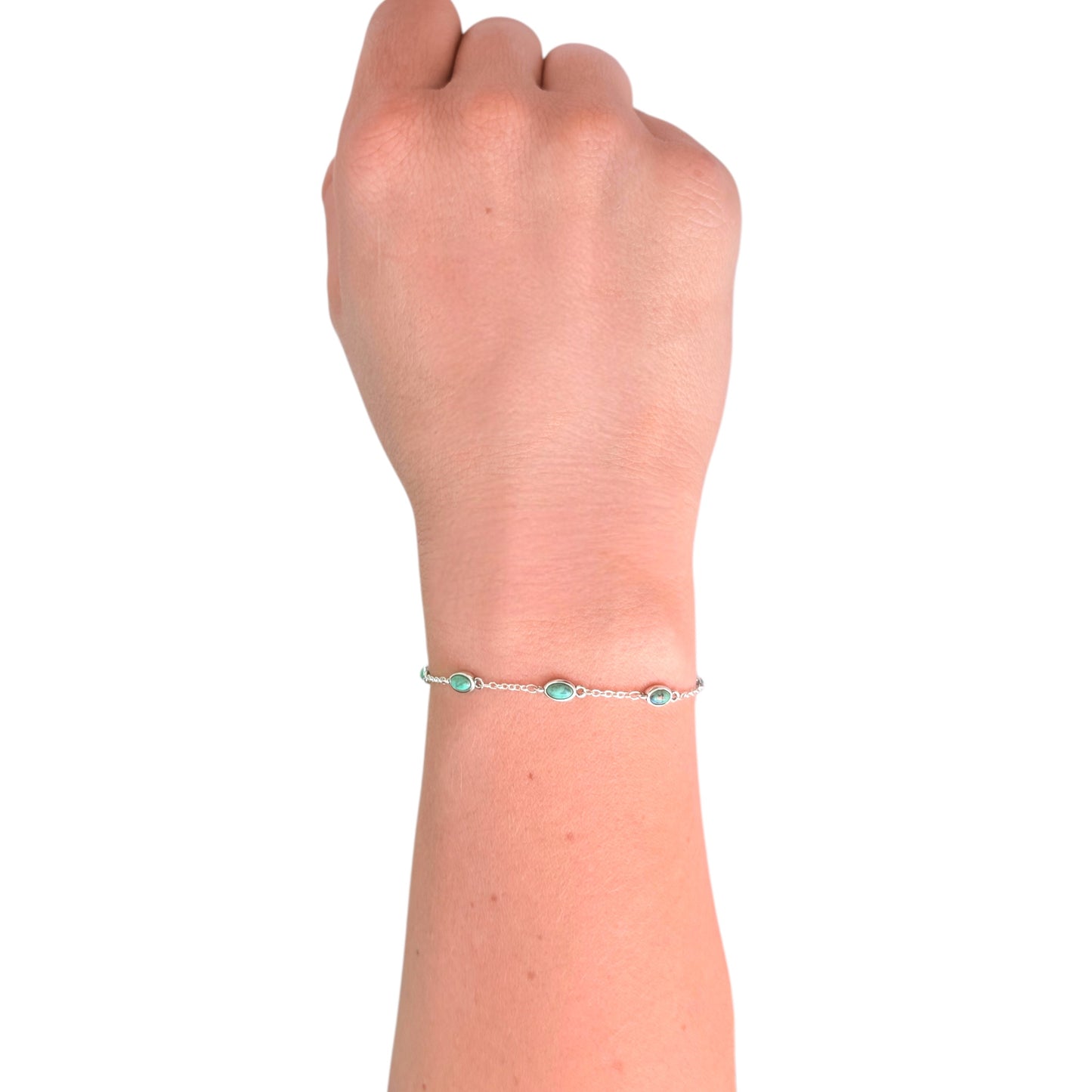 close up up 925 sterling silver turquoise station bracelet