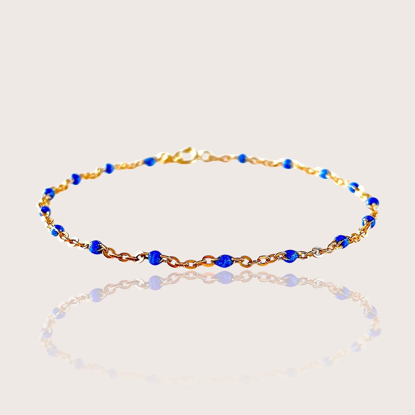 Sapphire Enamel Bead Station Bracelet – 14K Gold Filled Dainty Chain – French-Inspired Minimalist Jewelry