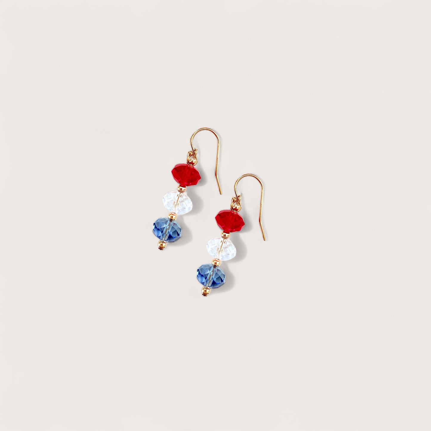Crystal Red White & Blue Dangle Earrings