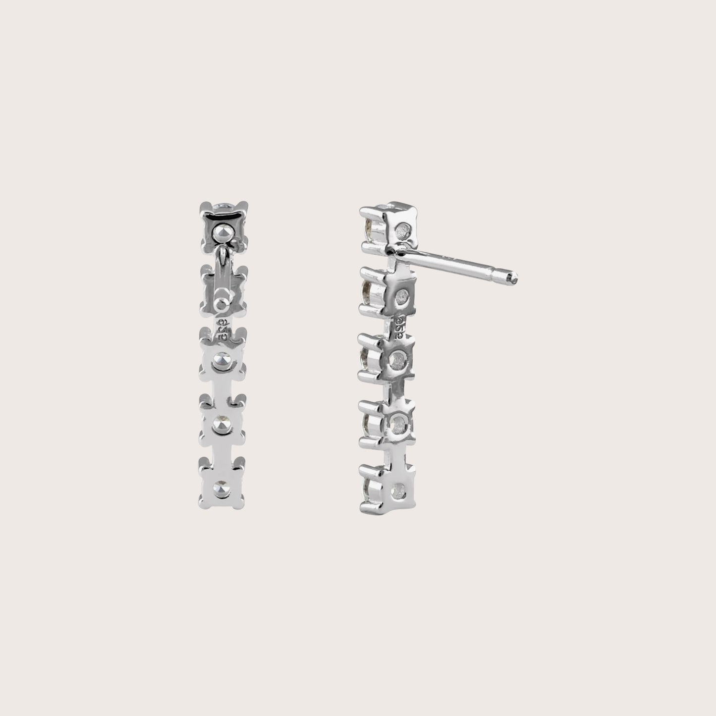 Silver CZ Bar Drop Earrings