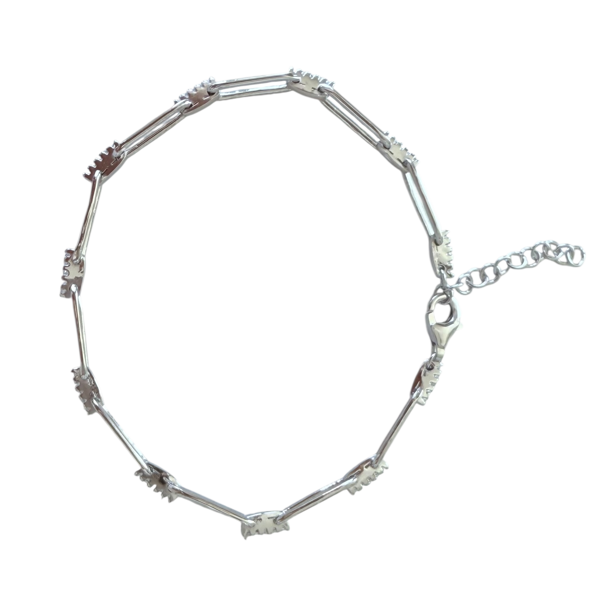 Silver chain bracelet with adjustable chain  on a white background