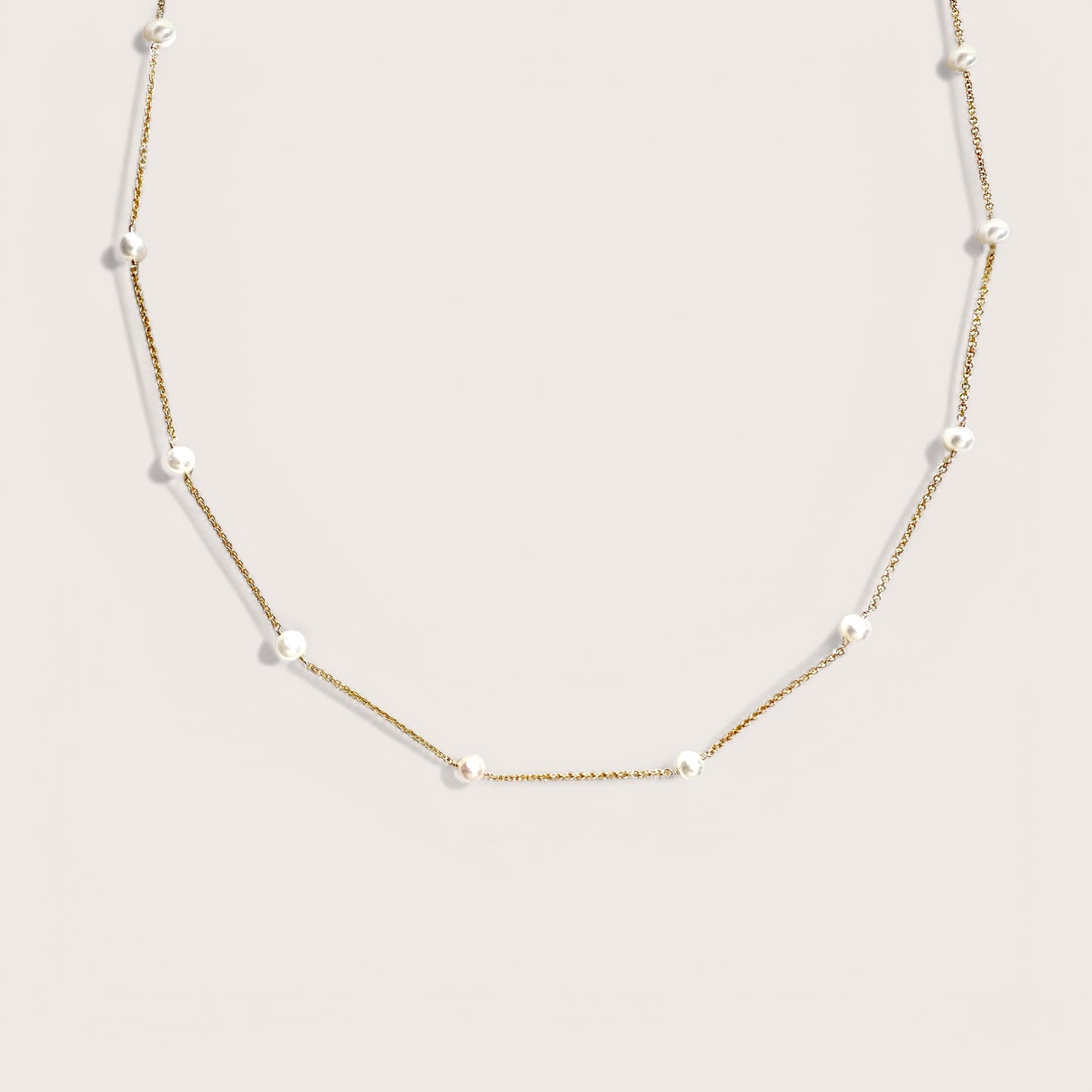 Gold Pearl Station Necklace – Dainty 4mm Freshwater Pearls