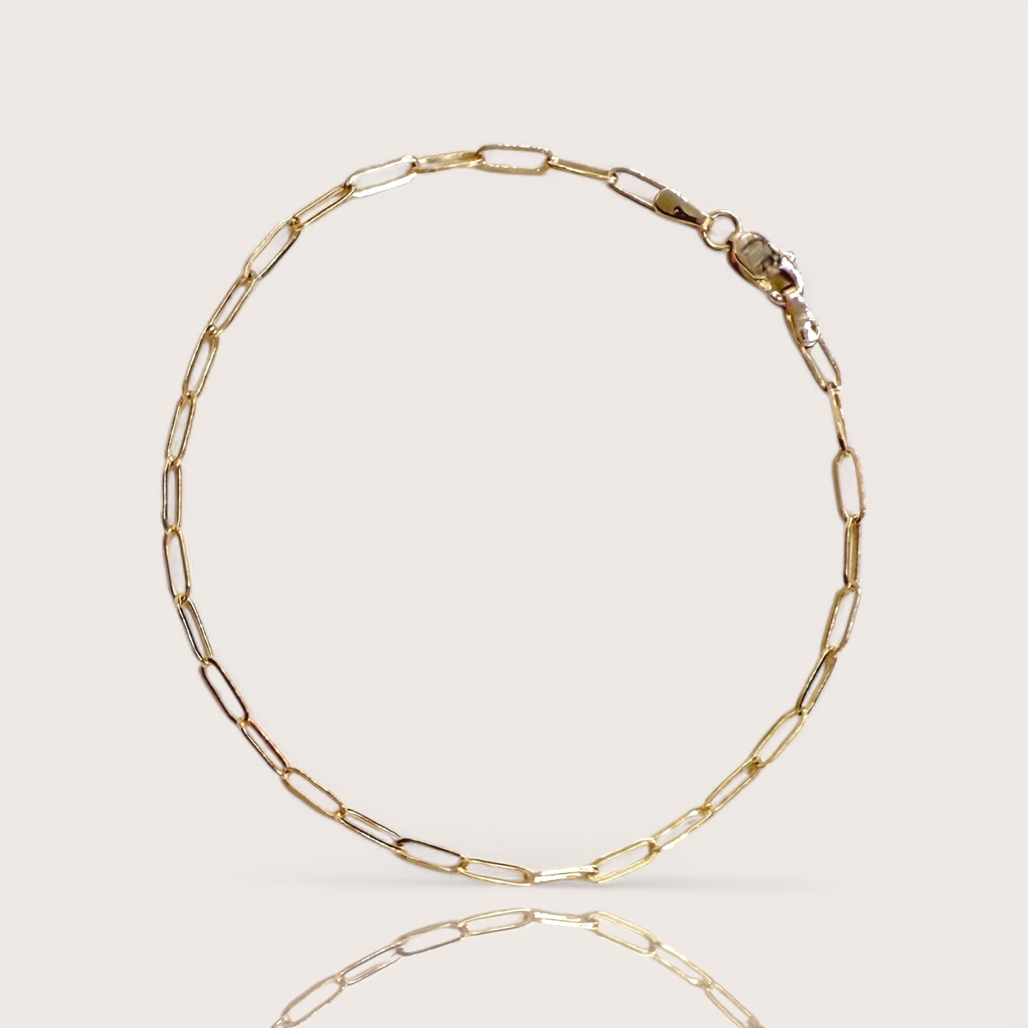 14K Solid Gold Paperclip Bracelet - Small Link