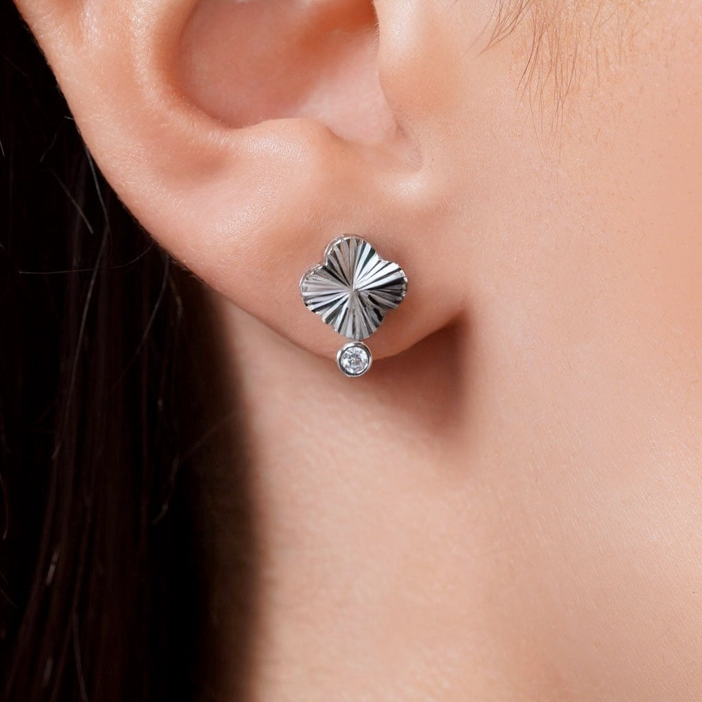 Elegant CZ drop clover earrings – hypoallergenic sterling silver on a female ear