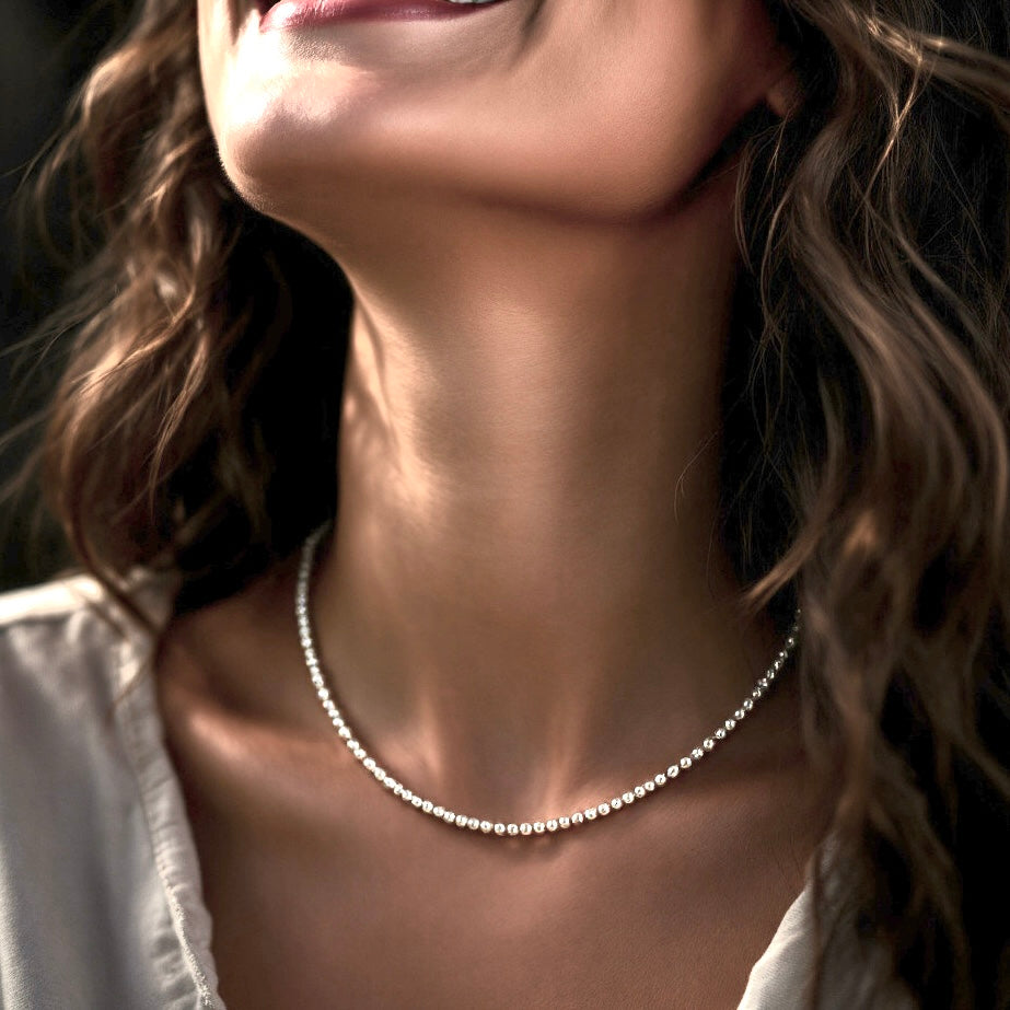 Silver Beaded Necklace – 5mm Minimalist Silver Ball Chain