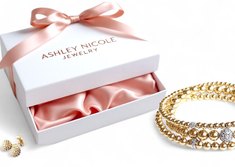 14K gold diamond beaded bracelet in Ashley Nicole Jewelry gift packaging — fine jewelry gift ready from Laguna Beach CA"