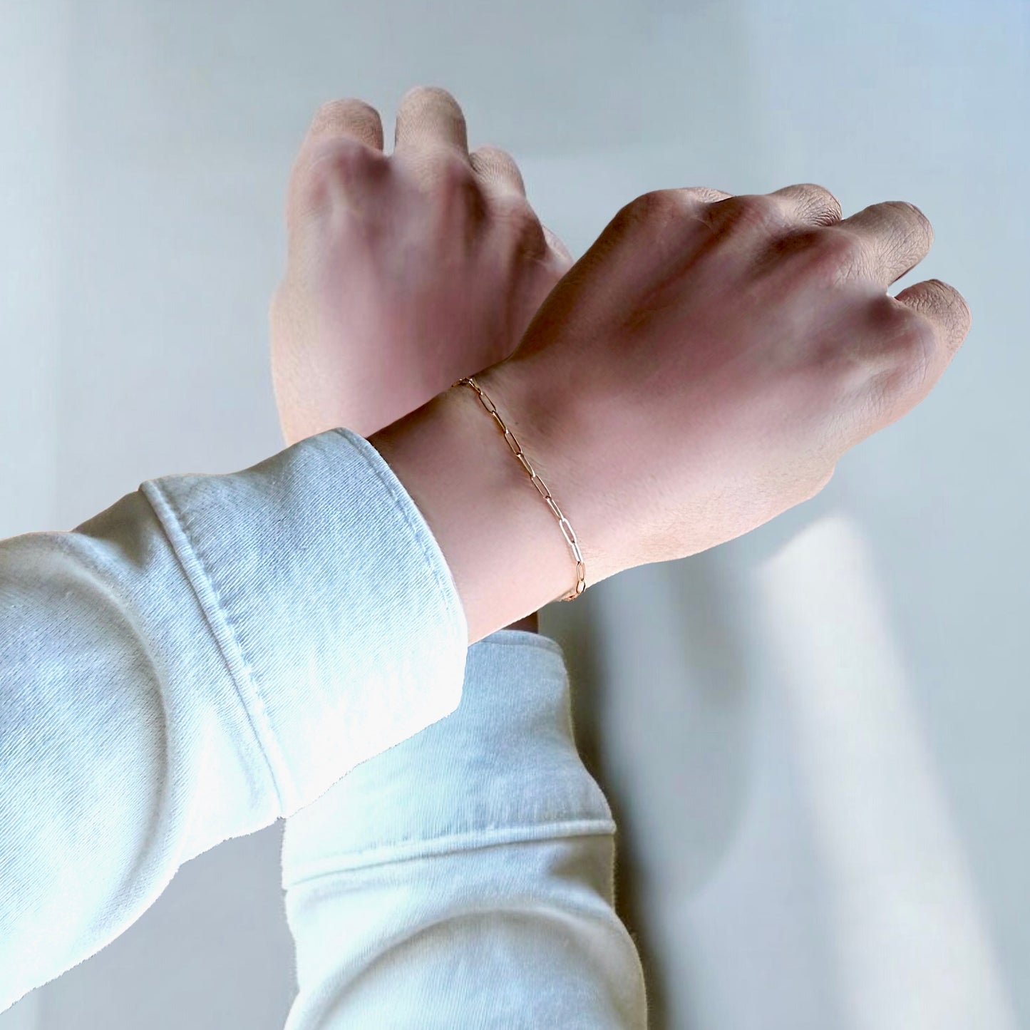 14K Solid Gold Paperclip Bracelet - Small Link