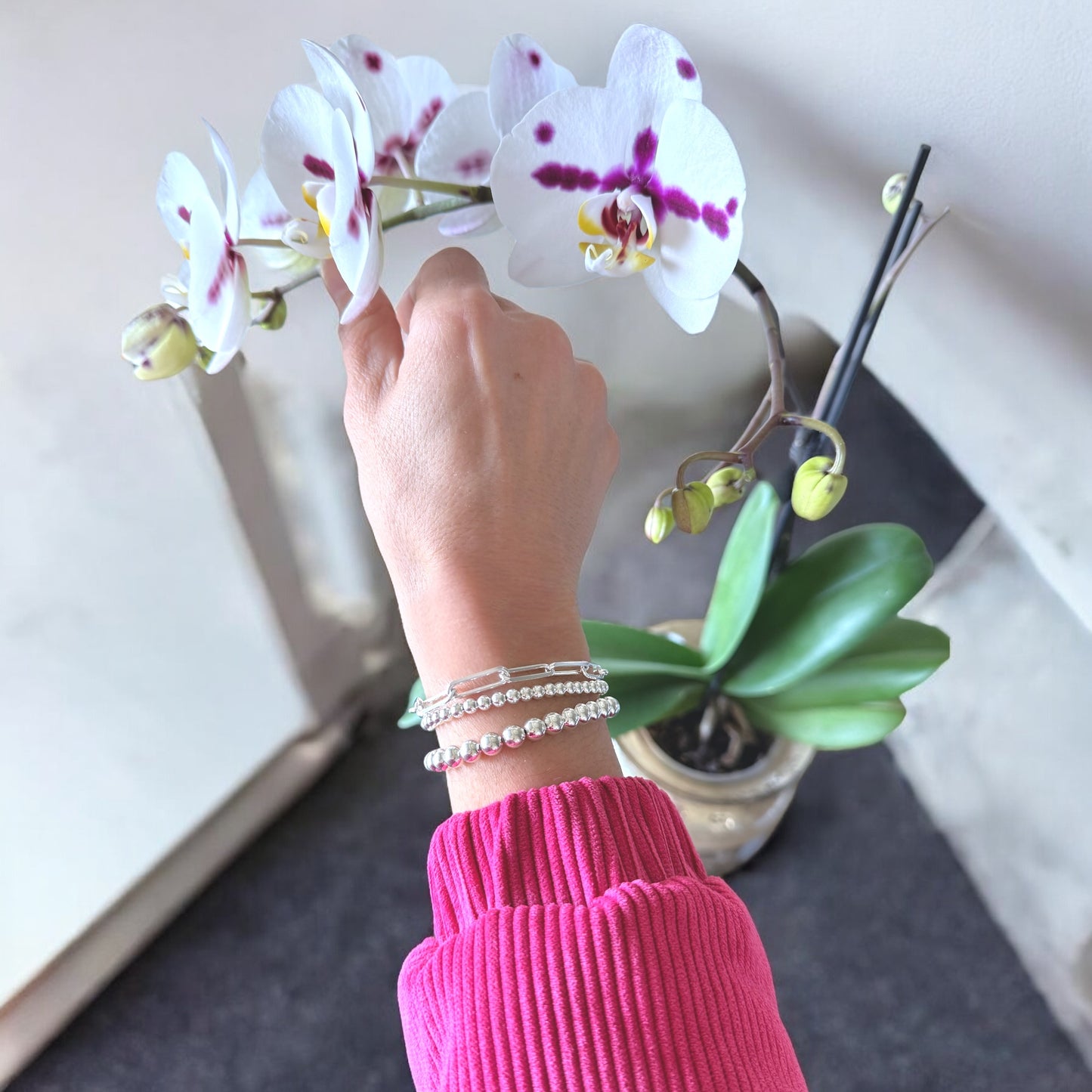 Silver Paperclip Bracelet -Diamond Cut Links