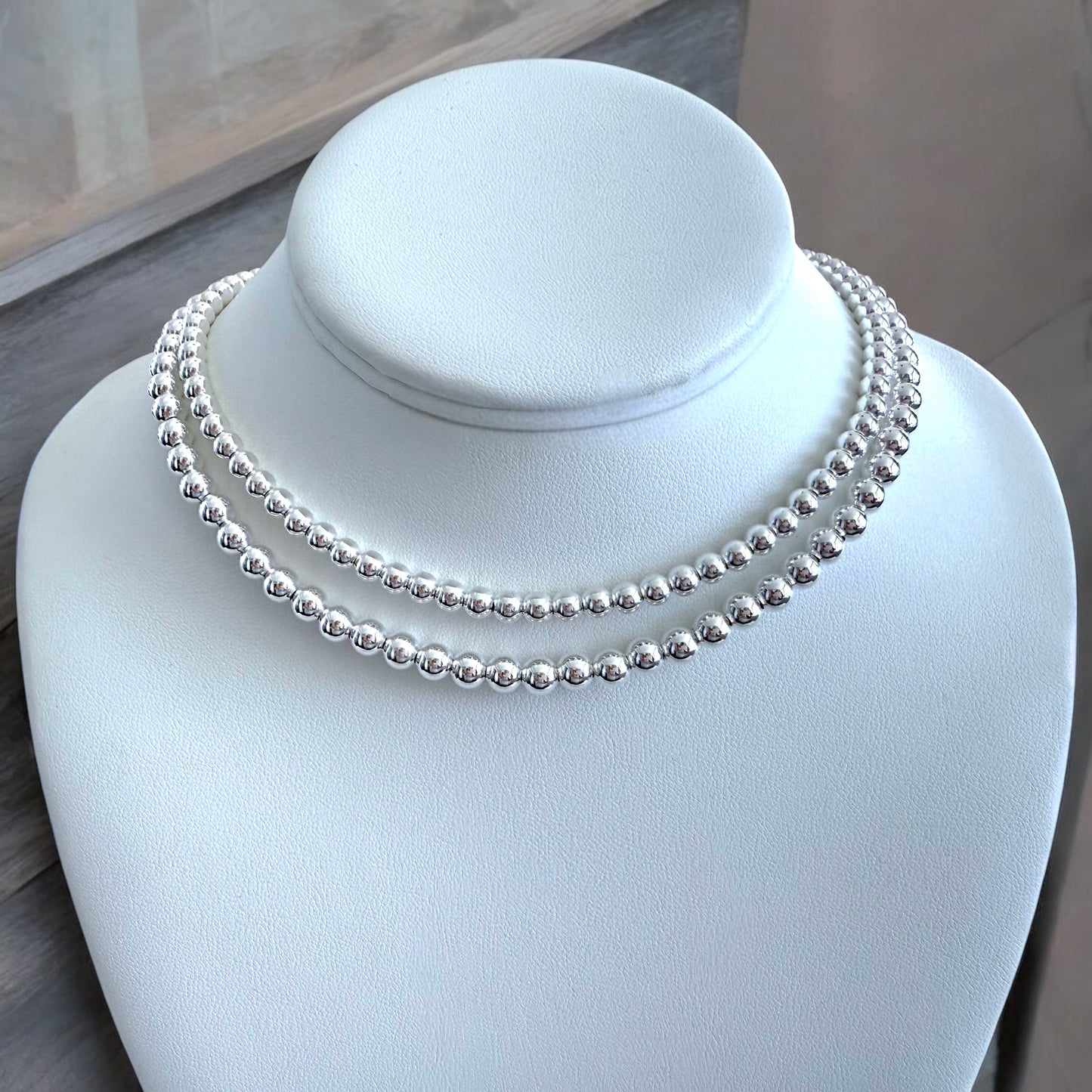 Silver Beaded Necklace – 5mm Minimalist Silver Ball Chain