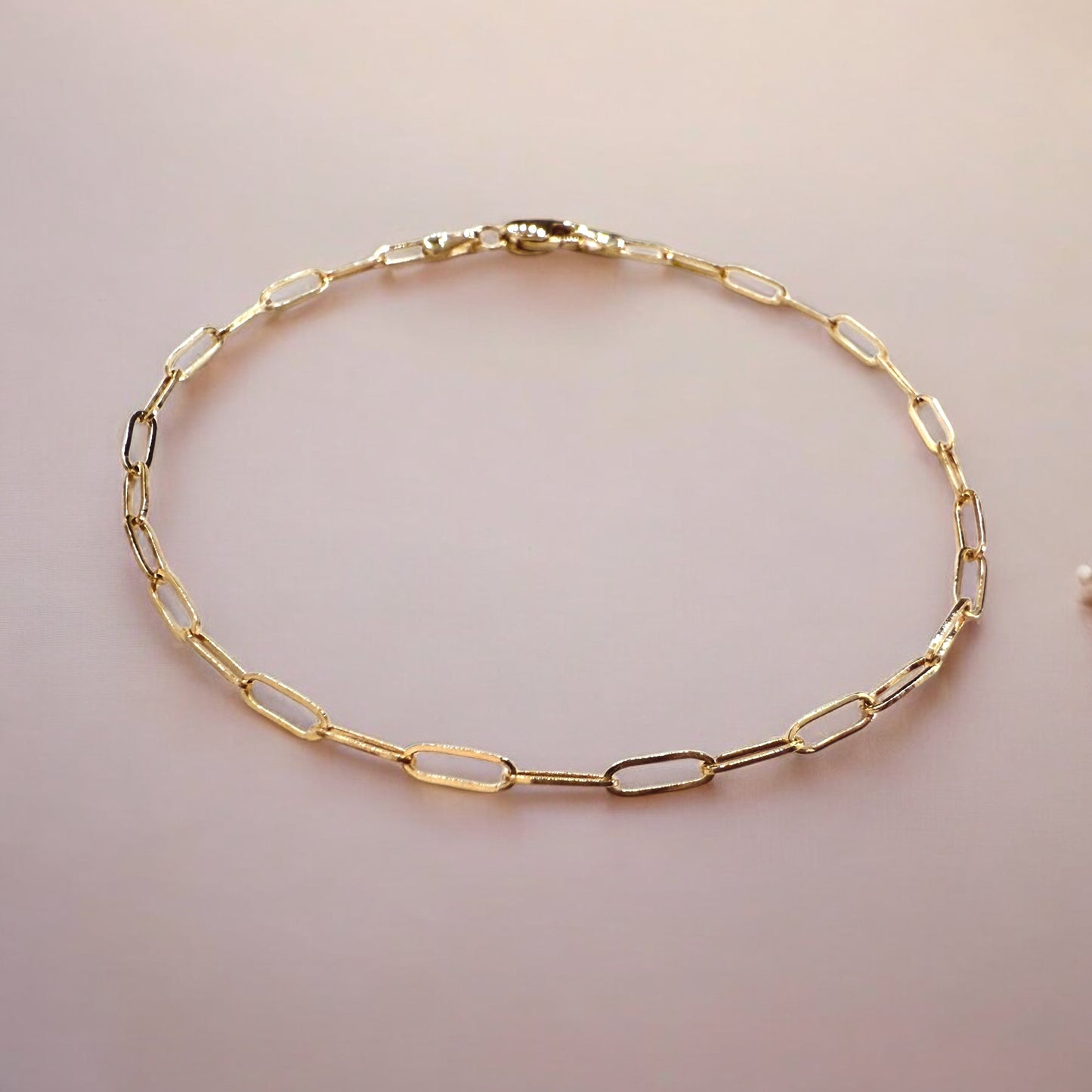 14K Solid Gold Paperclip Bracelet - Small Link