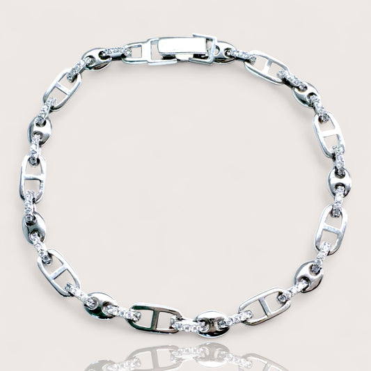 Sterling Silver CZ Mariner Anchor Link Bracelet