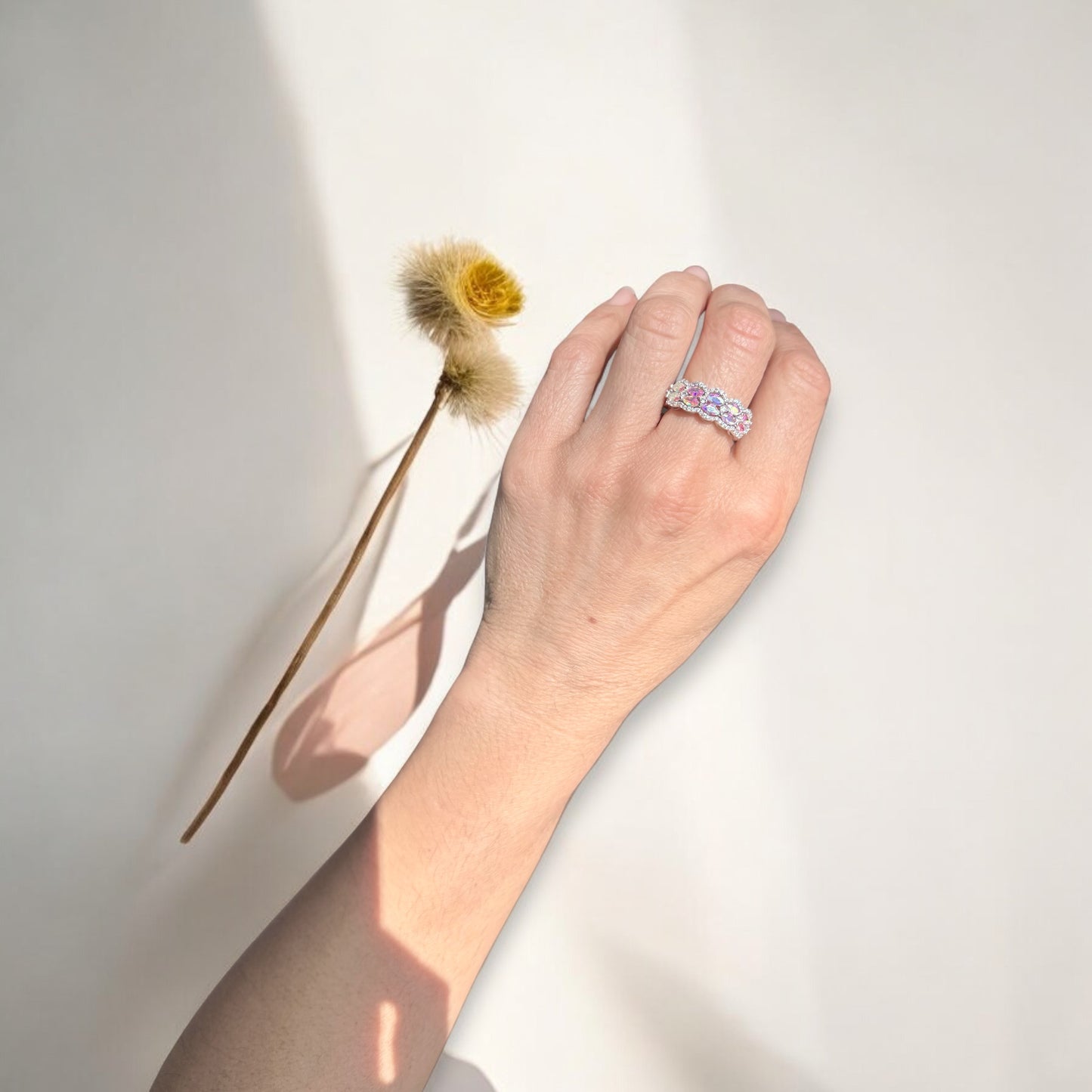 Sterling Silver Pink Iridescent Marquise Ring