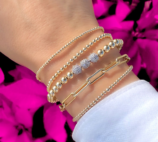 Gold Beaded CZ Diamond Trio Bracelet