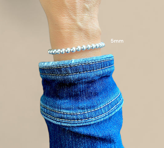 Silver Bead Chain Bracelets - 5mm, 6mm, 8mm