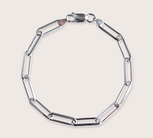 Silver Paperclip Bracelet -Diamond Cut Links