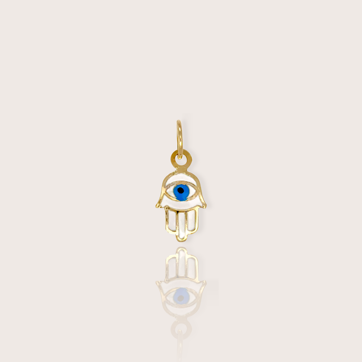 14K Gold Hamsa Hand Charm - White