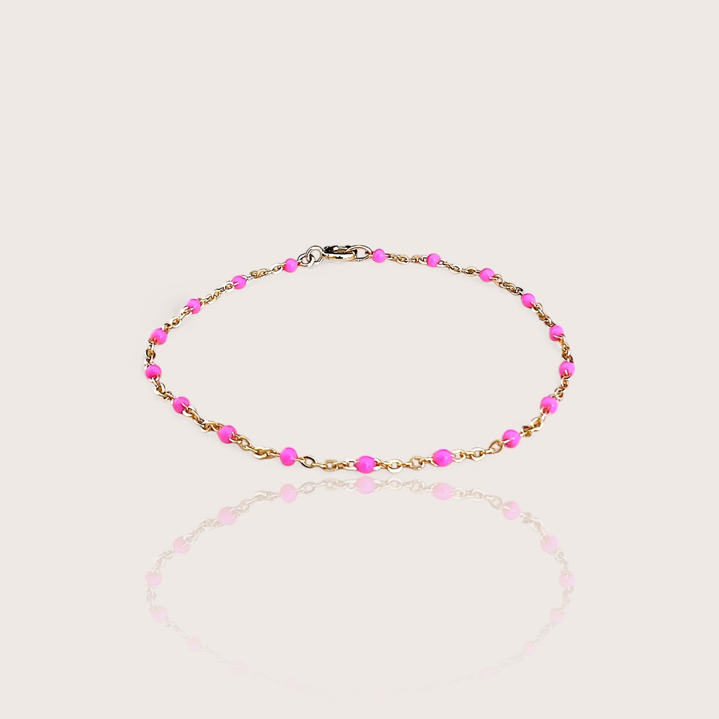 Kids Bright Pink Enamel Bead Station Chain Bracelet