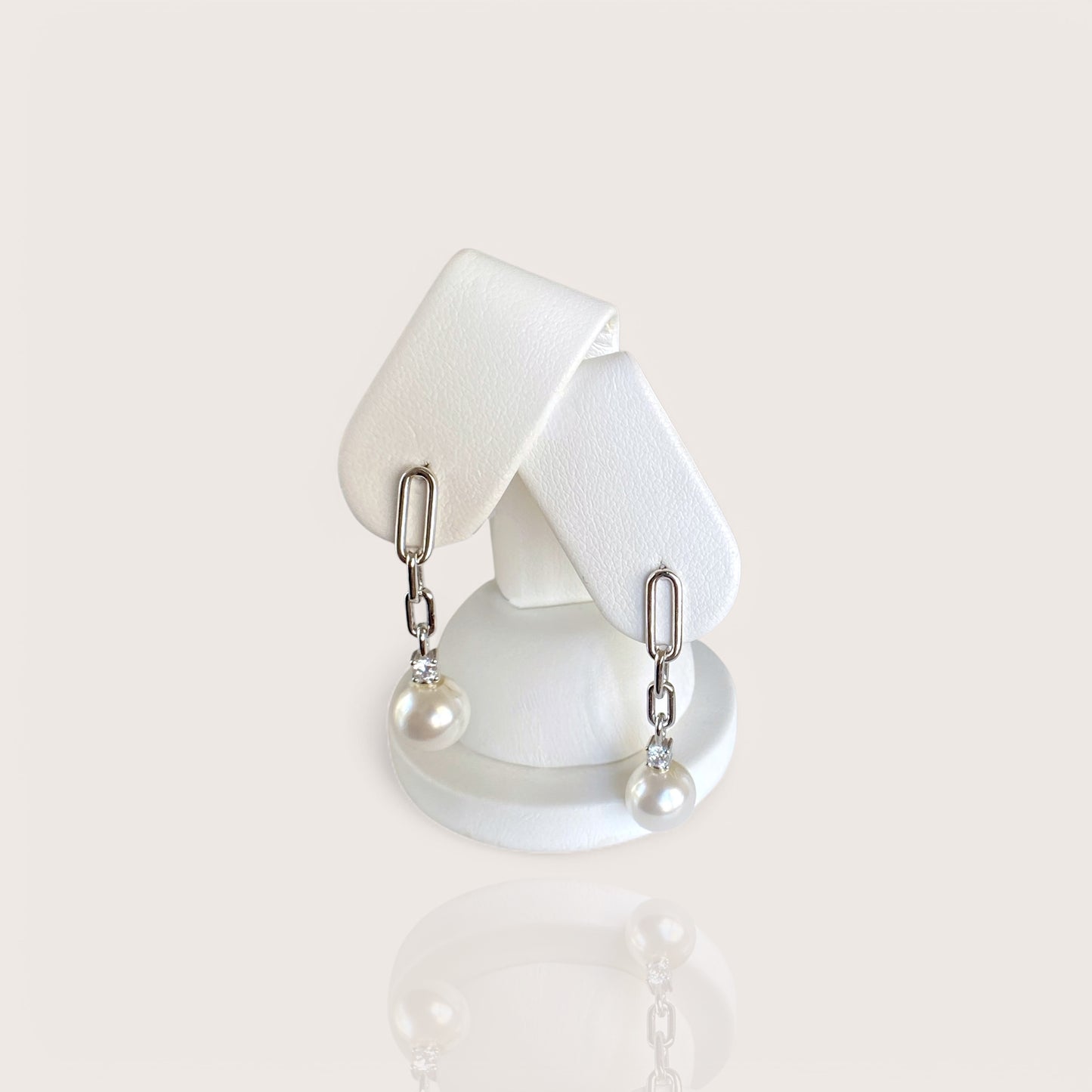 Ivory Pearl CZ Drop Chain Earrings- 925 Silver