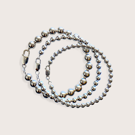 Silver Bead Chain Bracelets - 5mm, 6mm, 8mm
