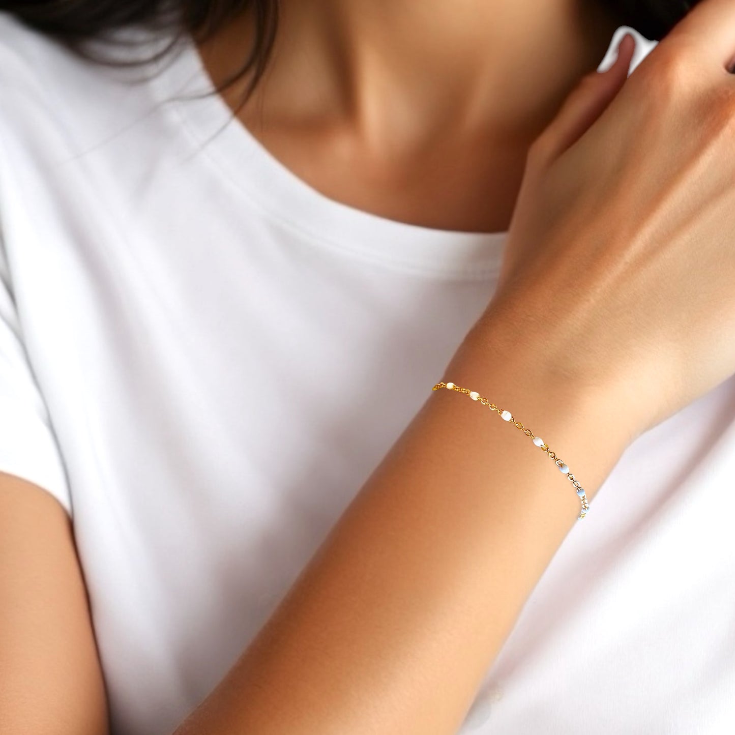 Gold Enamel Bracelet - White
