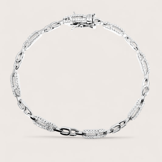 Sterling Silver Paperclip Chain Bracelet with CZ stones, 4mm links