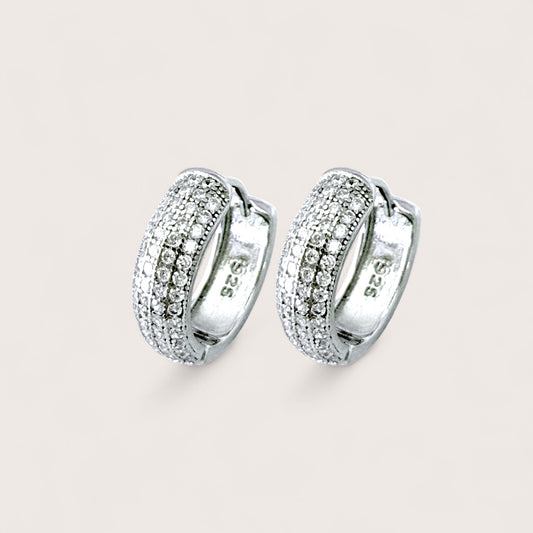925 Sterling Silver 14mm Crystal Pavé Huggie Hoop Earrings