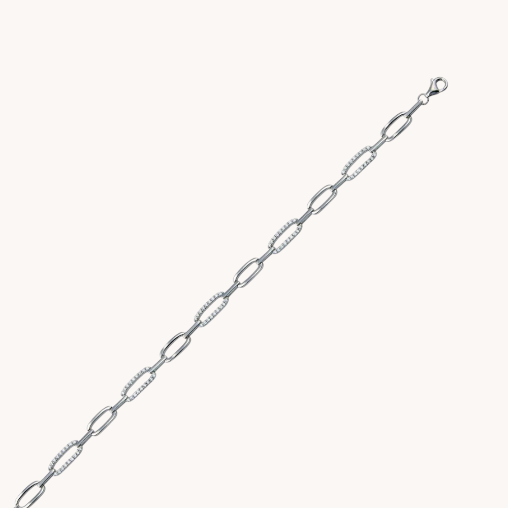 Rhodium-plated sterling silver bracelet with lobster clasp