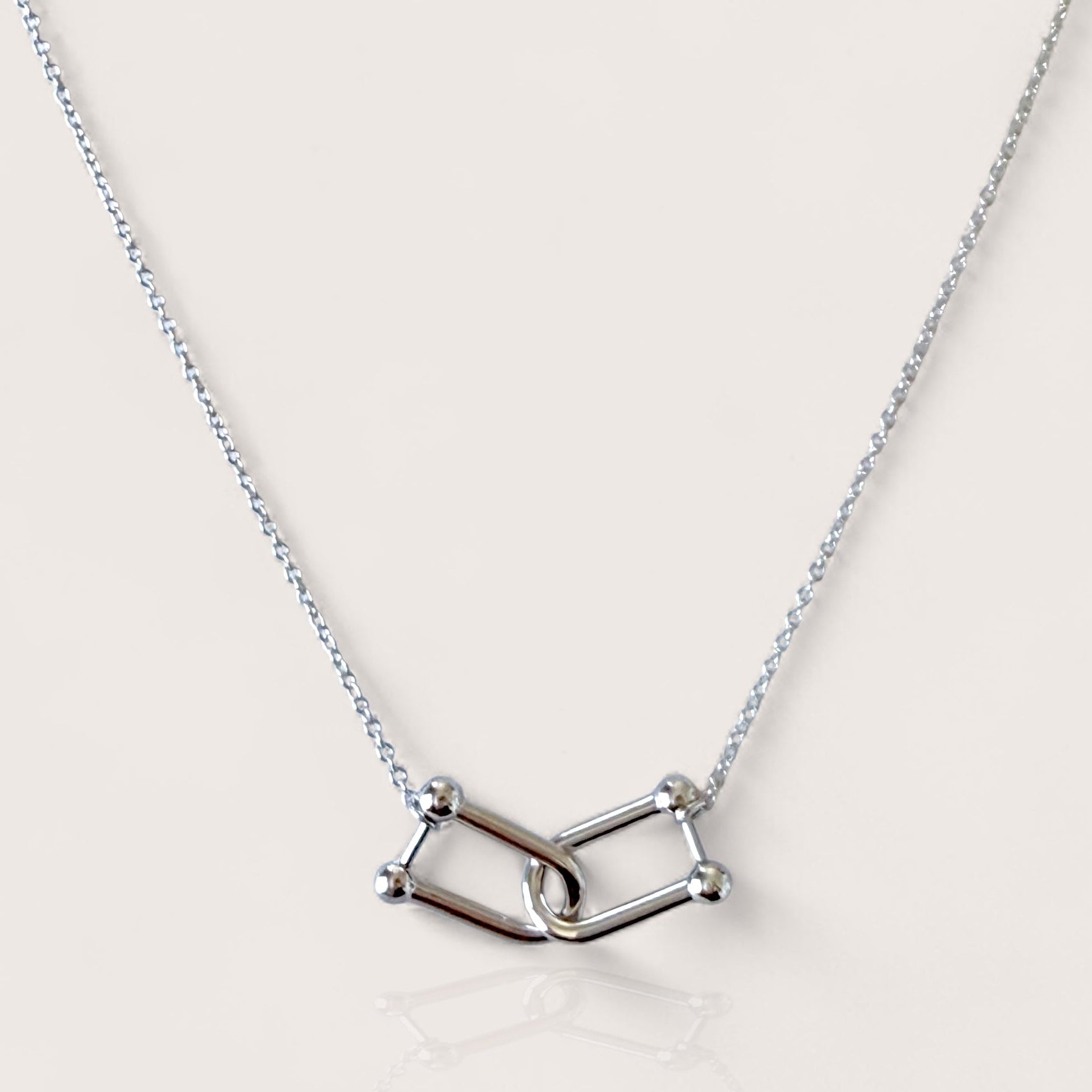 Rhodium Plated 925 Sterling Silver Double U-Link Pendant Necklace