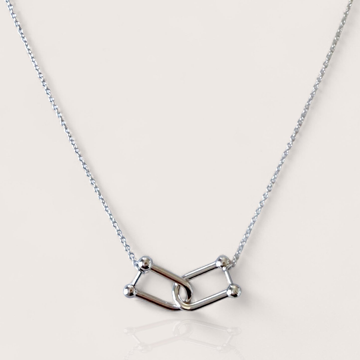 Sterling silver U-link locking necklace close-up