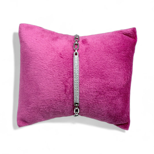 Close-up of diamond simulated cubic zirconia bar bracelet in sterling silver