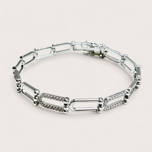 Pavé CZ U-Link Chain Tennis Bracelet – Luxury Design Sterling Silver Jewelry