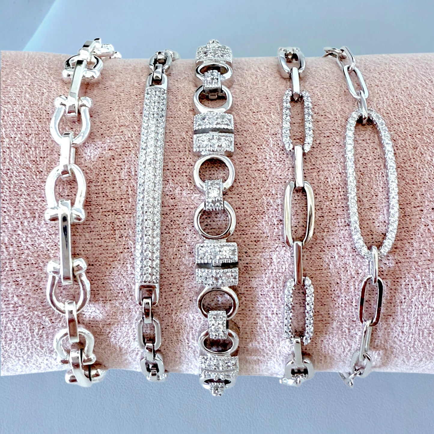 Bold diamond sterling silver bracelet with links and sparkle by Ashley Nicole Jewelry
