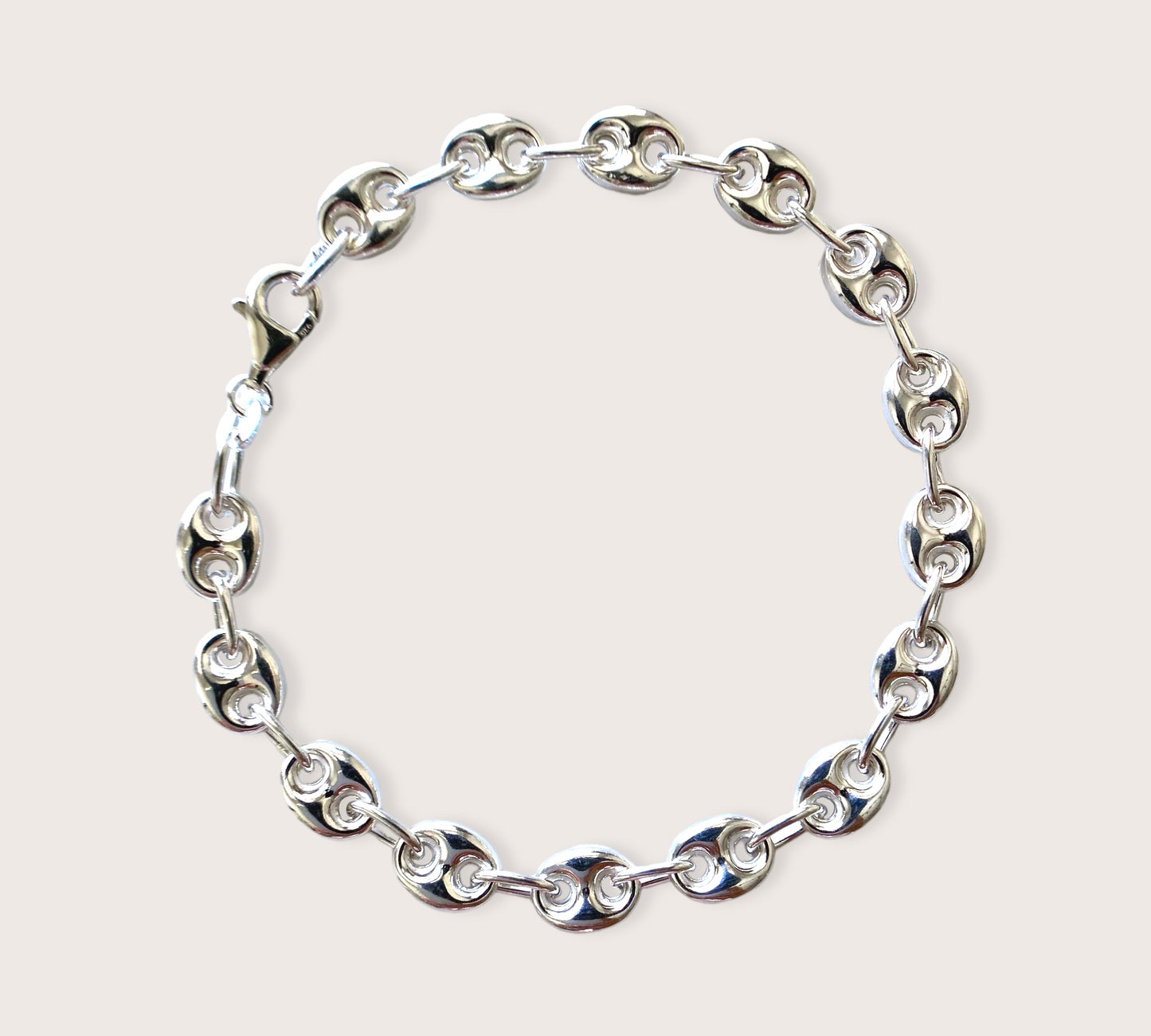 Sterling Silver Puffed Mariner Chain Bracelet in 8mm width